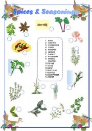 English Worksheet: Spices  and Seasonings - Matching + Answer Key 