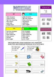 English Worksheet: POSSESSIONS: possessive case, possessive adjectives, possessive pronouns