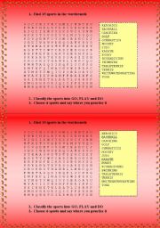 English Worksheet: Sports wordsearch and other exercises