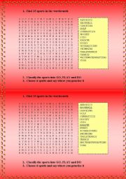 English worksheet: Sports wordsearch and other exercises