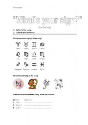 English Worksheet: Horoscope - Zodiac Song - Listening Exercise