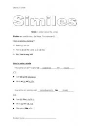 English worksheet: Similes - A guide