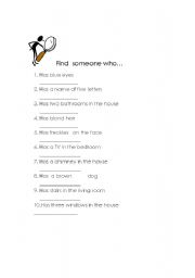 English Worksheet: find someone who...