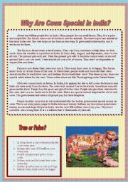 English Worksheet: Cows in India