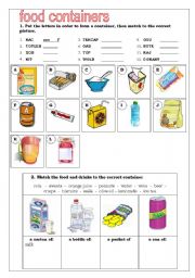 English Worksheet: food containers