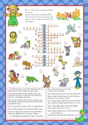 English Worksheet: Zoo friends crossword puzzle 