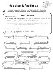 English Worksheet: Hobbies and Pastimes Pairwork