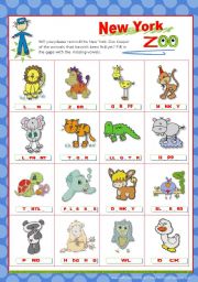 English Worksheet: New York Zoo -  Completing the Pictionary with the missing vowels