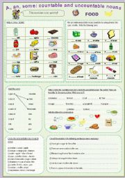 English Worksheet: A, an, some: countable and uncountable nouns (food)