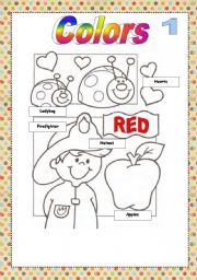 English Worksheet: Color cards for painting RED
