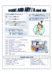 English worksheet: SOME and ANY / A and AN