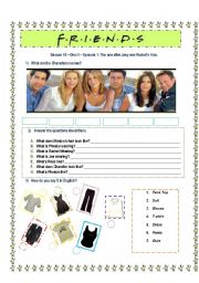 English Worksheet: Friends- Season 10 - Disc 1- Episode 1: The one after Joey and Rachels kiss