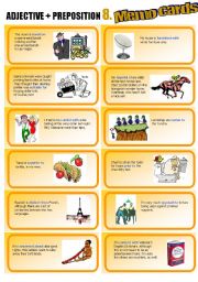 English Worksheet: Adjective+Preposition Part 8: Memo Cards (based ON, suitable FOR, careful WITH, etc.)