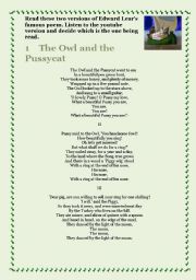 English worksheet: The Owl and the Pussy Cat