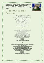 English Worksheet: The Owl and the Pussy Cat