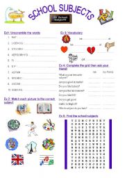 English Worksheet: SCHOOL SUBJECTS