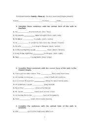 English worksheet: simple present exercises