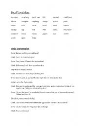 English worksheet: Basic Food Vocabulary & Dialog