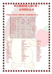 English Worksheet: ANIMALS WORDSEARCH