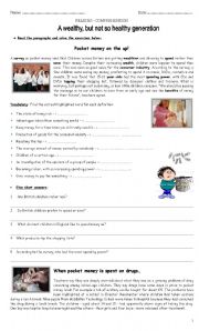 English Worksheet: Reading Comprehension - Pocket Money