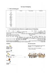 English Worksheet: The Story of Thanksgiving