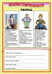 English Worksheet: READING COMPREHENSION - PEOPLE