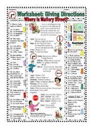 English Worksheet: Giving Directions (With Answer Key)