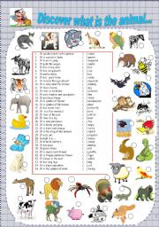 English Worksheet:  Animal Kingdom- Matching animals to the clues and pics