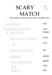 English worksheet: Count the ghosts and match them  to the numbers 