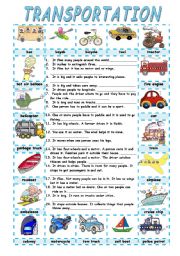 English Worksheet: TRANSPORTATION