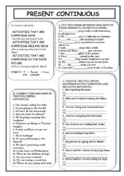 English Worksheet: PRESENT CONTINUOUS THEORY & PRACTICE