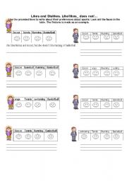 English worksheet: Likes and Dislikes about Sports