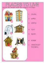 English Worksheet: Places to live, kind of houses