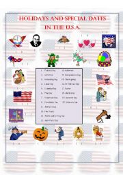 English Worksheet: Holidays and Special Dates in the USA - 2 (Matching Activity)