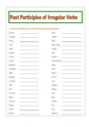 English Worksheet: Irregular Verbs: Past Participle forms