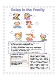 English Worksheet: Roles in the family  Match and Complete