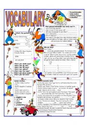 English Worksheet: RECYCLING VOCABULARY- TOPIC: PERSONAL INFORMATION - FAMILY MEMBERS - COUNTRIES - LANGUAGES  & NATIONALITIES. Elementary and up.