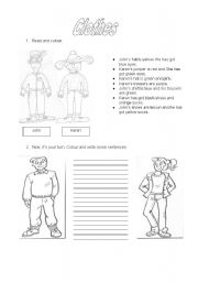 English Worksheet: Read and Color