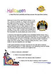 English Worksheet: Halloween Reading 