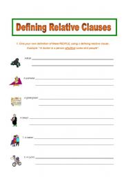 English Worksheet: Defining Relative Clauses: Who or Which?