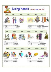 English Worksheet: Using Hands  /  What can you do? 