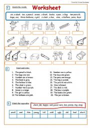 English Worksheet: Revision Worksheet: opposites, colors, numbers, basic words