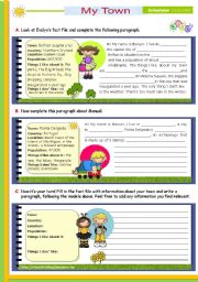 English Worksheet: Writing series  (2)  -  Reading/ Writing activity  -  My Town for Lower  Intermediate and Upper elementary students