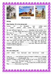 English Worksheet: Australian Aborigines Comprehensive Unit of Work - (( 11 pages )) - elementary to intermediate - editable