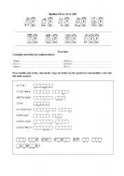 English Worksheet: Numbers from 20 to 100