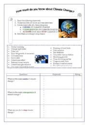 English Worksheet: Pre task - Climate Change