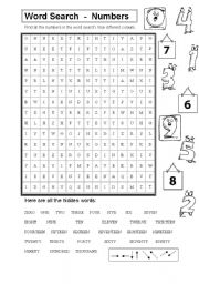 English Worksheet: Numbers Word Search