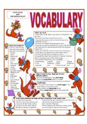 English Worksheet: �RECYCLING VOCABULARY� - TOPIC: FAST FOOD AND THE RESTAURANT. Elementary & up.