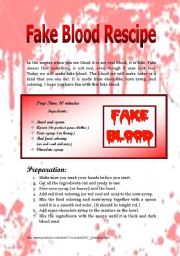 English Worksheet: Fake Blood Recipe (seventh 15min of Twilight)