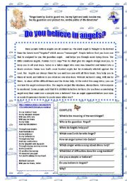 English Worksheet: Do you believe in Angels?   Reading and answer the questions